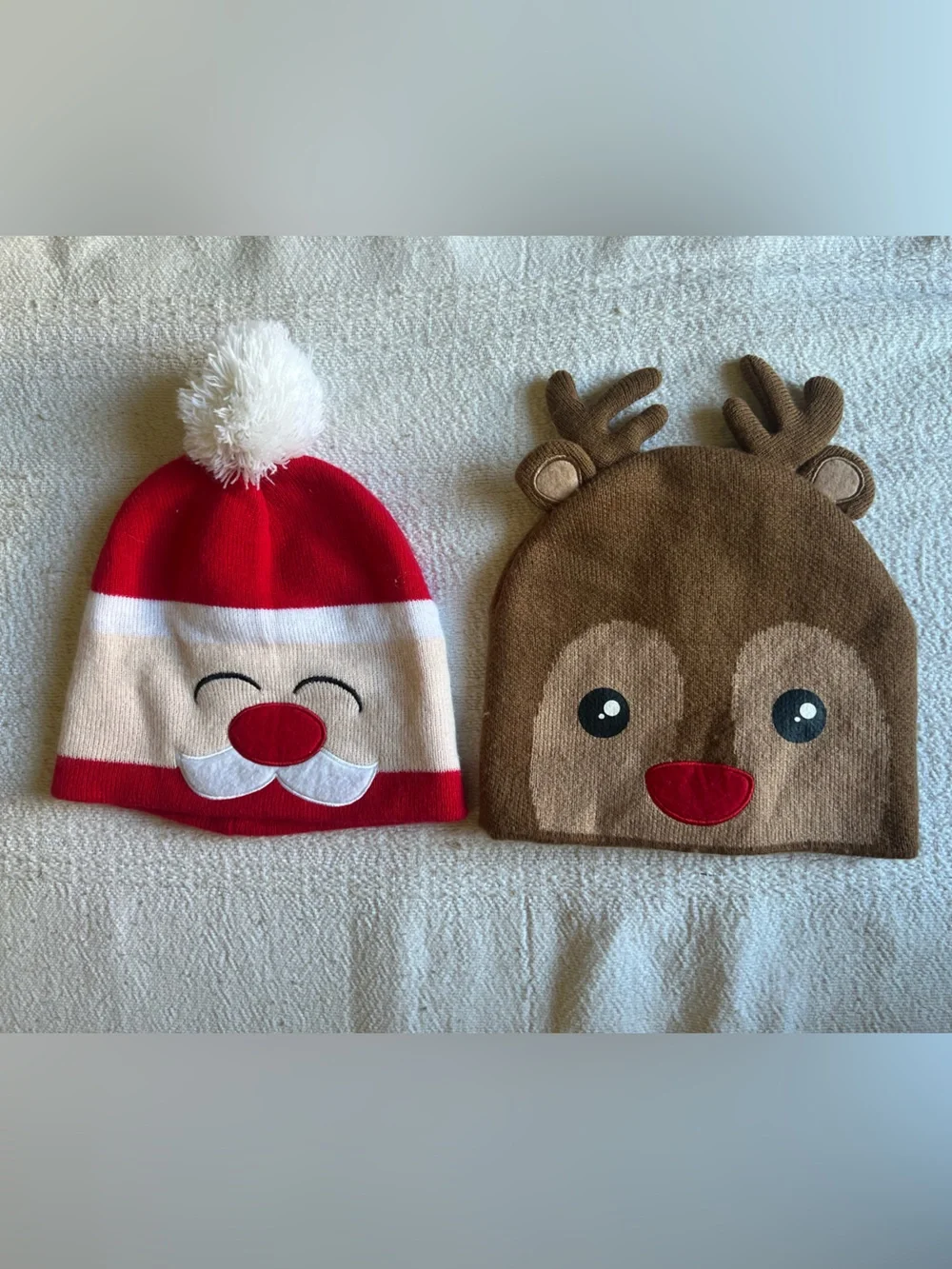 Kids Christmas Beanie Hat Bundle - Santa and Reindeer Set